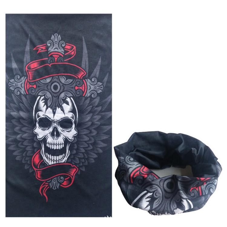 Versatile Skull Pattern Face Mask Seamless Stretchable Headband Scarf Neck Warmer for Motorcycle Hiking Ski Snowboard Etc. - Cross and Skull-1