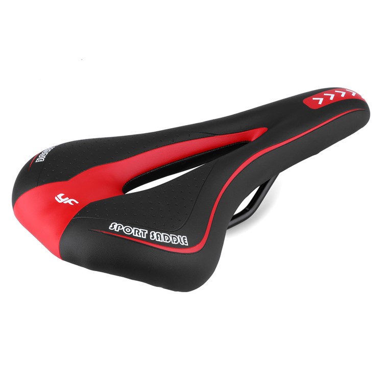 YAFEE Bicycle Saddle Middle Hollow Out Bike Seat Soft Seat Cover Cushion - Black / Red-4