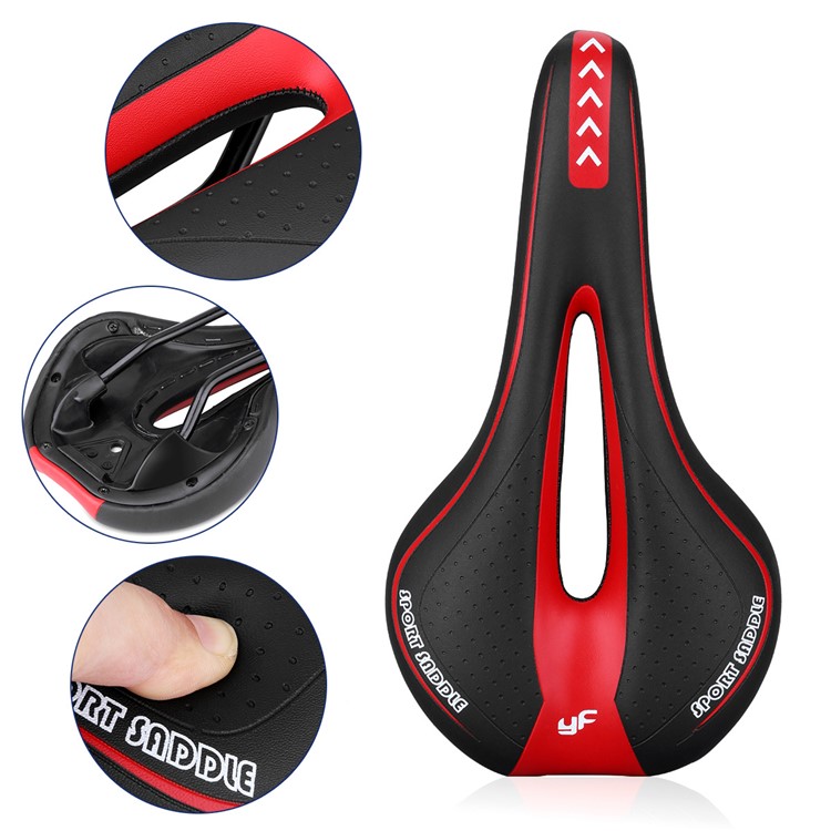YAFEE Bicycle Saddle Middle Hollow Out Bike Seat Soft Seat Cover Cushion - Black / Red-5