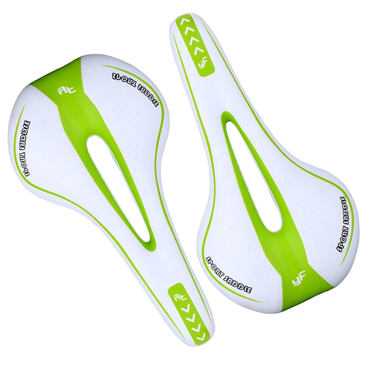YAFEE Bicycle Saddle Middle Hollow Out Bike Seat Soft Seat Cover Cushion - White / Green-1