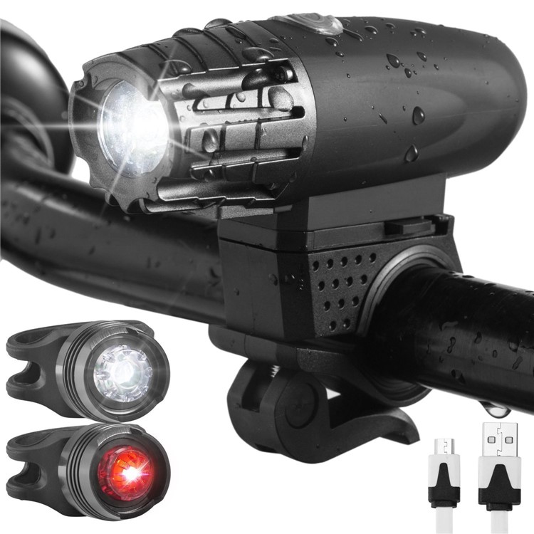 USB Rechargeable LED Bright Bike Front Light + 2 Rear Lights Set-1