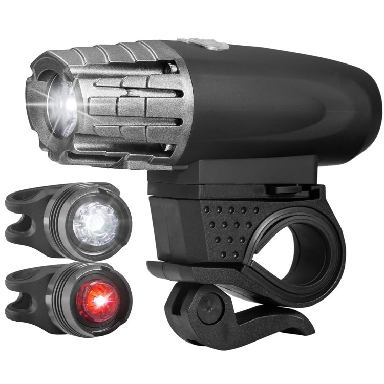 USB Rechargeable LED Bright Bike Front Light + 2 Rear Lights Set-2