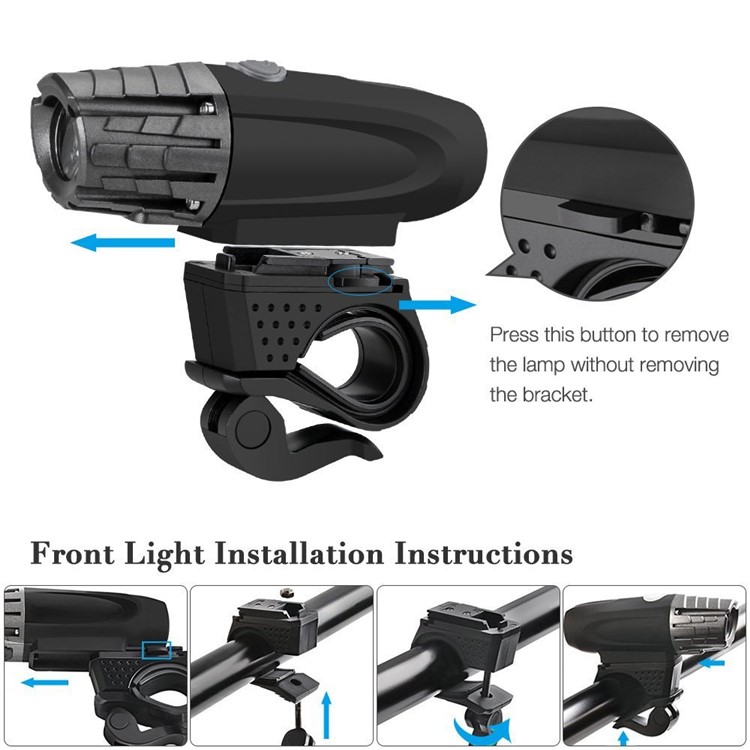 USB Rechargeable LED Bright Bike Front Light + 2 Rear Lights Set-5
