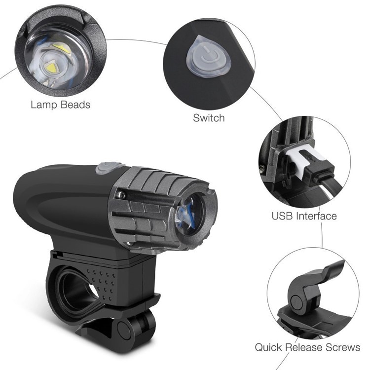 USB Rechargeable LED Bright Bike Front Light + 2 Rear Lights Set-7