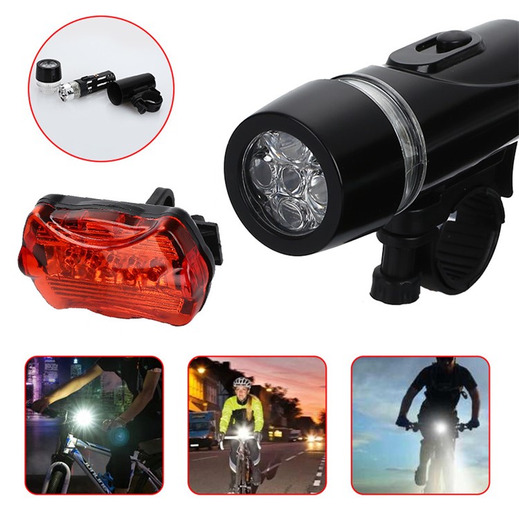 WJ-101 5 LED Luce Anteriore Bicicletta + Fanale Posteriore Set MTB Bici Luce Posteriore Ciclismo Lampada Torcia Elettrica-2