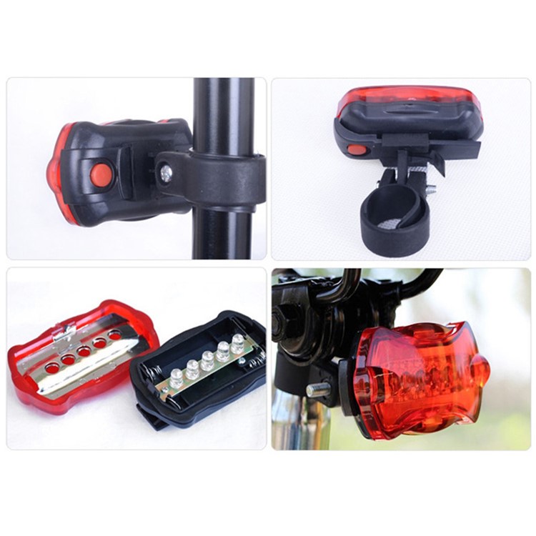 WJ-101 5 LED Luce Anteriore Bicicletta + Fanale Posteriore Set MTB Bici Luce Posteriore Ciclismo Lampada Torcia Elettrica-4