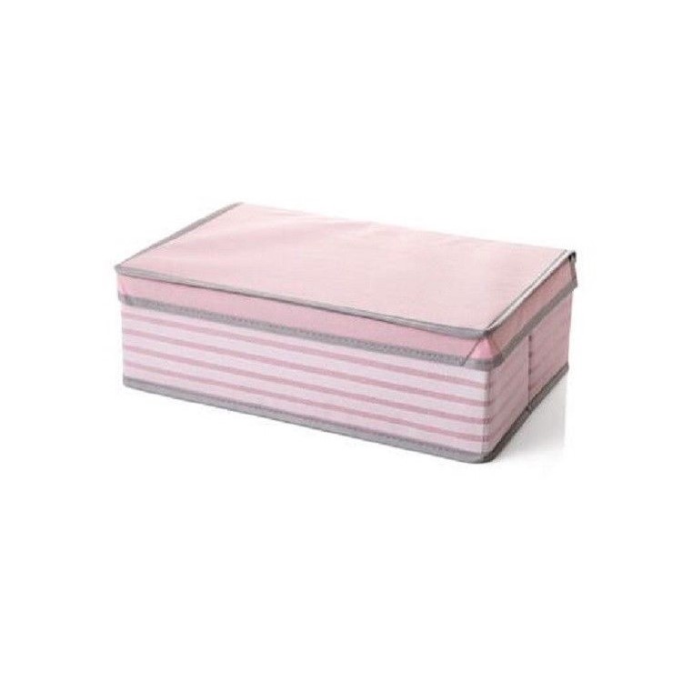 Stripe Pattern Storage Box Divider Sundries Organizer Cosmetic Makeup Toy Clothes Container - Size S, Pink-1