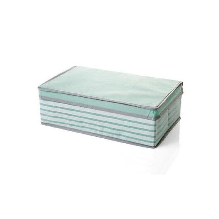 Stripe Pattern Sundries Organizer Storage Box Cosmetic Makeup Toy Clothes Container Box - Size S, Cyan-1