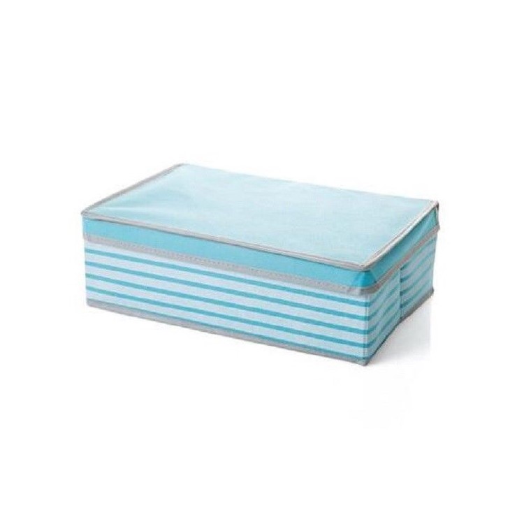 Stripe Pattern Non-woven Fabric Cosmetic Makeup Storage Box Sundries Organizer Clothes Container - Size S, Blue-1