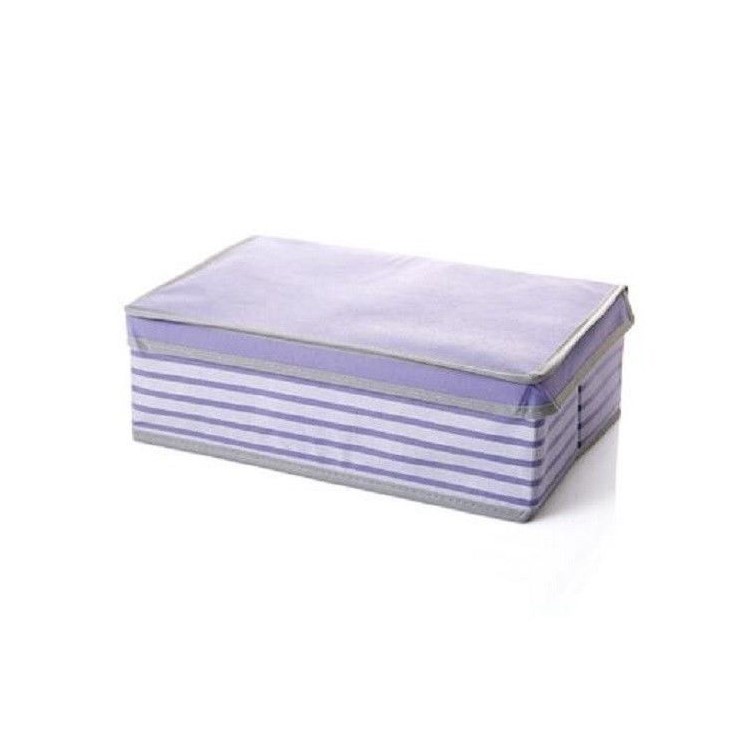 Stripe Pattern Clothes Container Sundries Divider Organizer Cosmetic Makeup Toy Storage Box - Size S, Purple-1