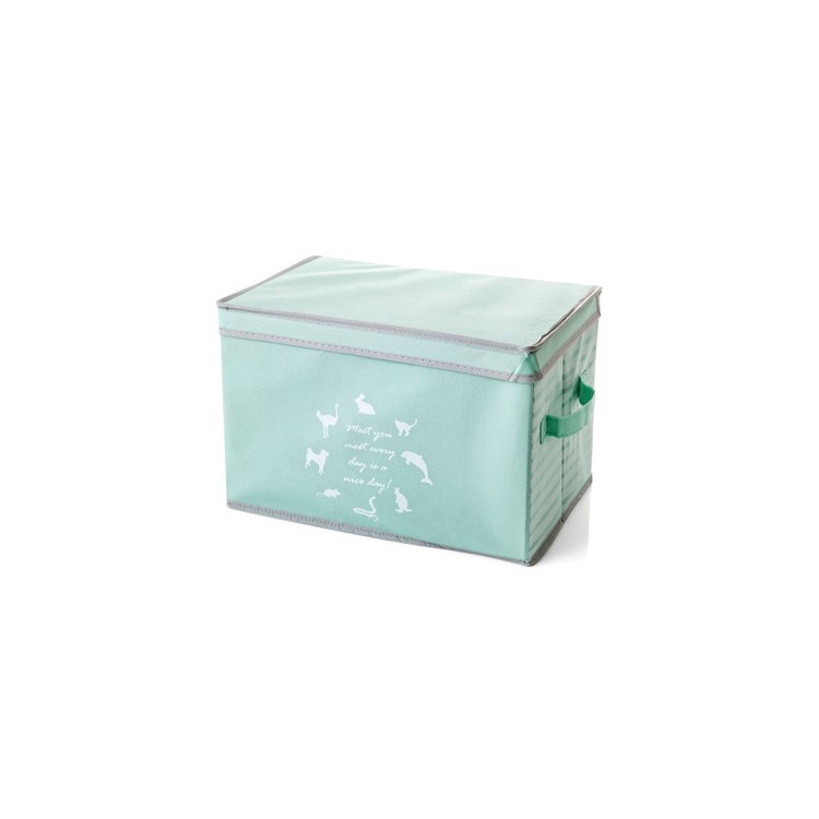 Large Size Non-woven Fabric Folding Sundries Storage Container with Lid and Handle - Green-1