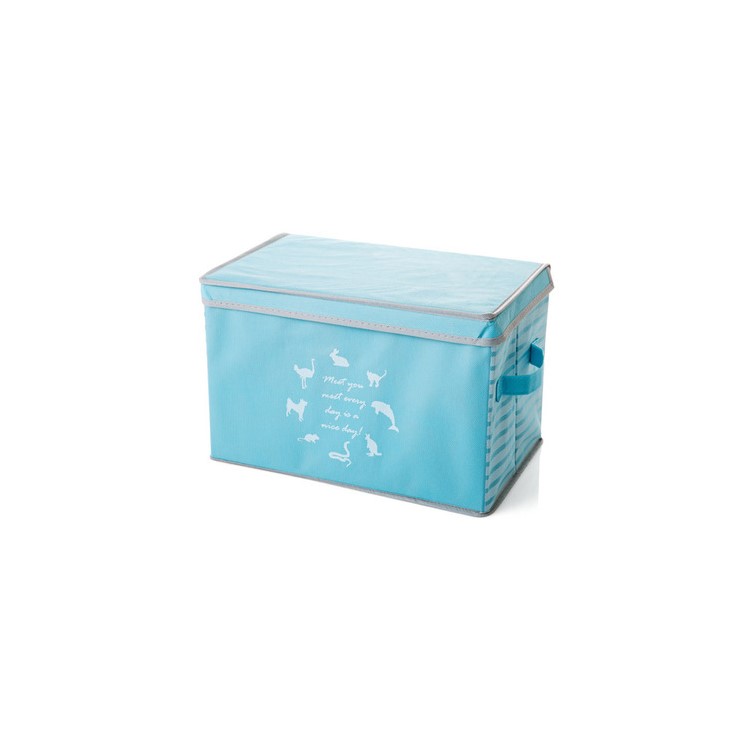 Large Size Non-woven Fabric Folding Sundries Organizer Storage Box with Lid and Handle - Blue-1