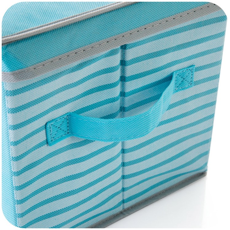 Large Size Non-woven Fabric Folding Sundries Organizer Storage Box with Lid and Handle - Blue-2