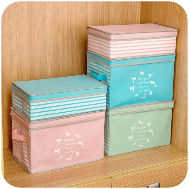 Large Size Non-woven Fabric Folding Organizer Storage Box with Lid and Handle - Purple-4