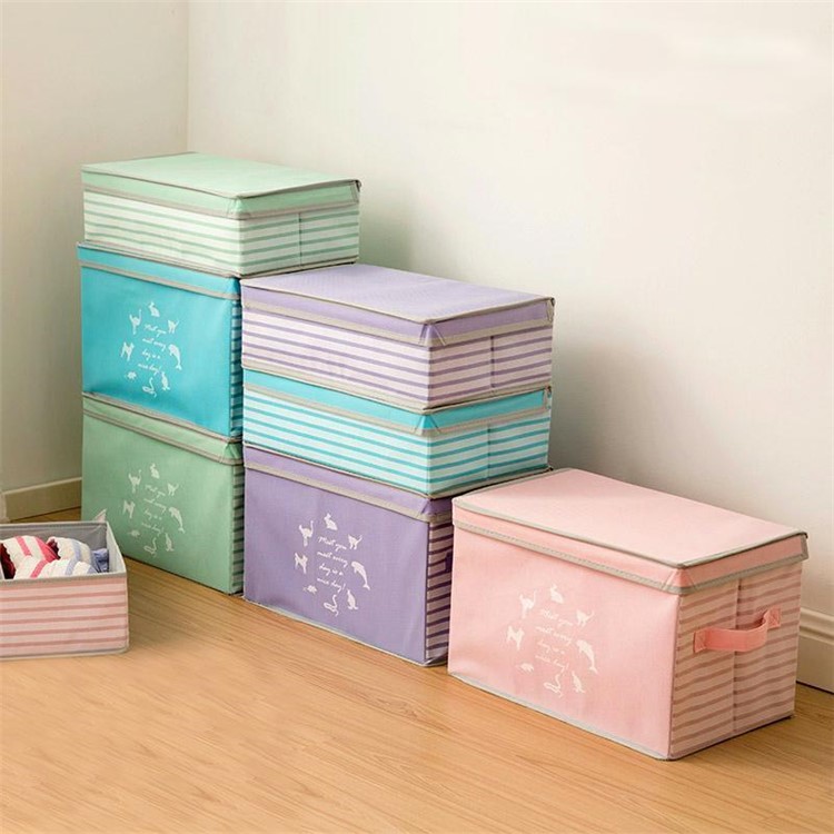 Large Size Non-woven Fabric Folding Organizer Storage Box with Lid and Handle - Purple-5