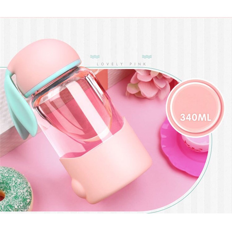 350ml Lovely Rabbit Ear Shape Glass Drinking Water Bottle - Pink-1