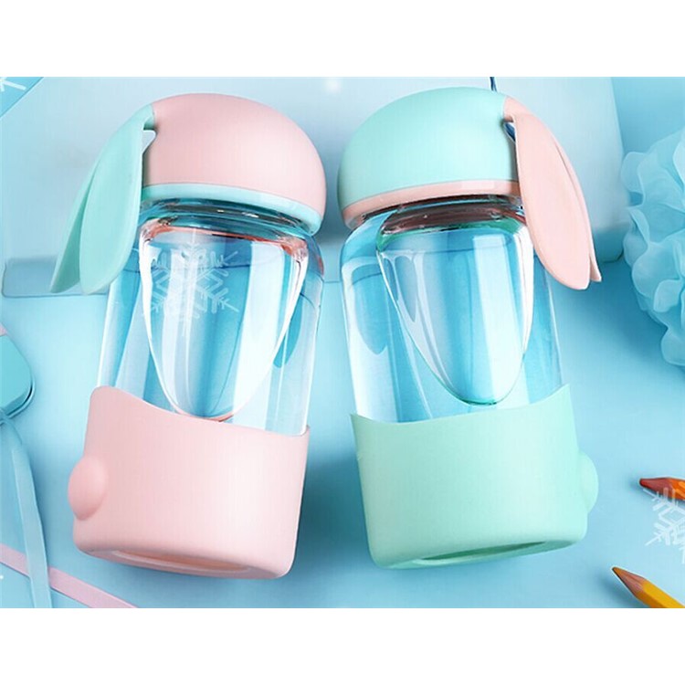 350ml Lovely Rabbit Ear Shape Glass Drinking Water Bottle - Pink-3