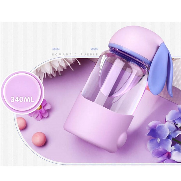 350ml Adorable Rabbit Ear Shape Glass Drinking Water Bottle - Light Purple-1