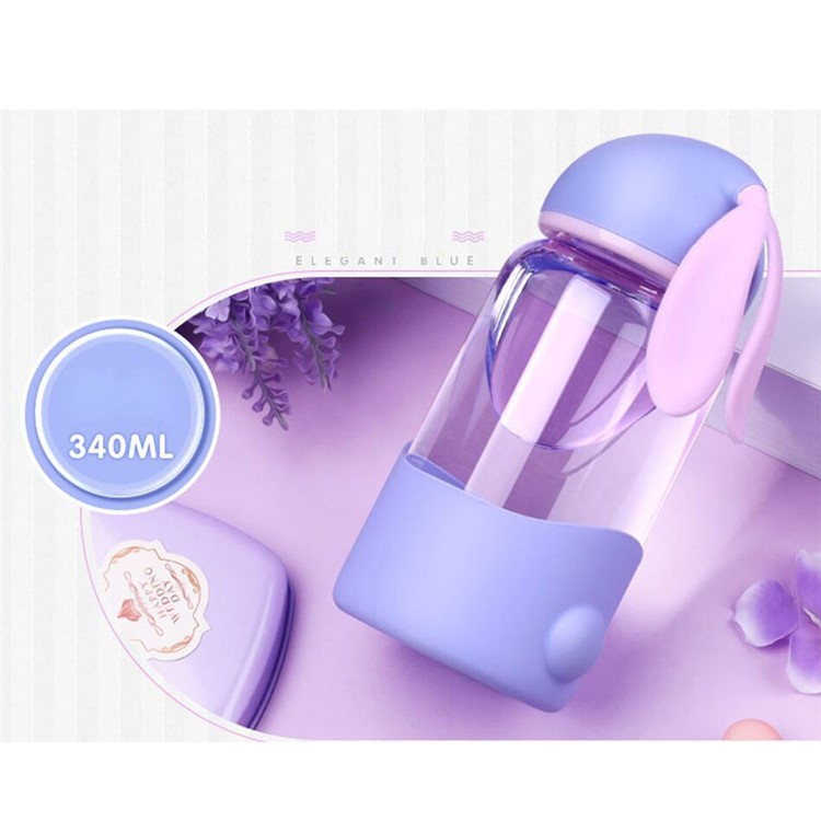 350ml Cute Rabbit Ear Shape Glass Drinking Water Bottle for Children - Dark Purple-1
