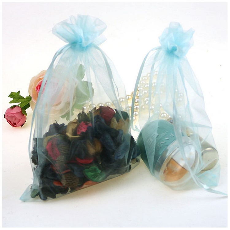 100Pcs/Lot Sheer Organza Gift Bags Drawstring Jewelry Pouches Wedding Party Favor Bags - Baby Blue-1