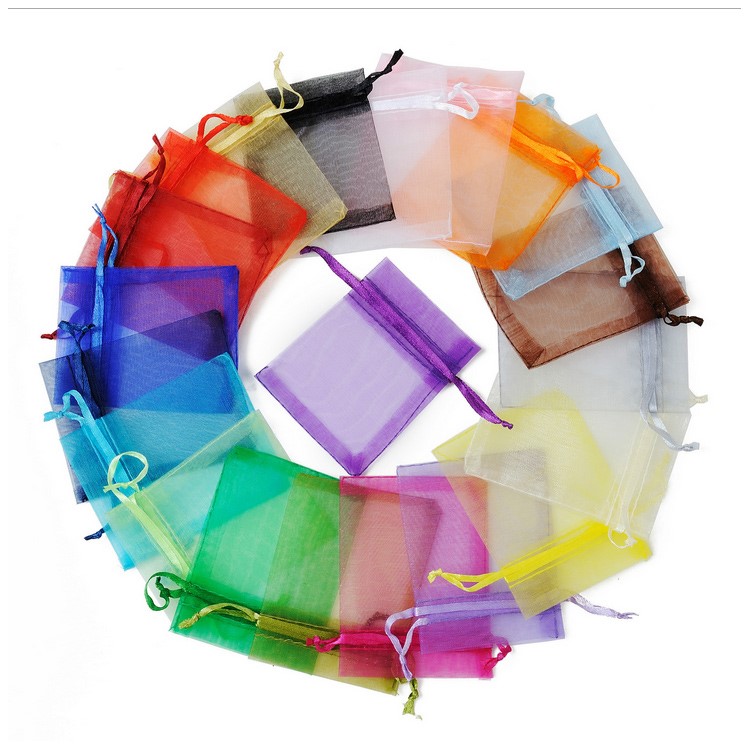 100Pcs/Lot Sheer Organza Gift Bags Drawstring Jewelry Pouches Wedding Party Favor Bags - Baby Blue-2
