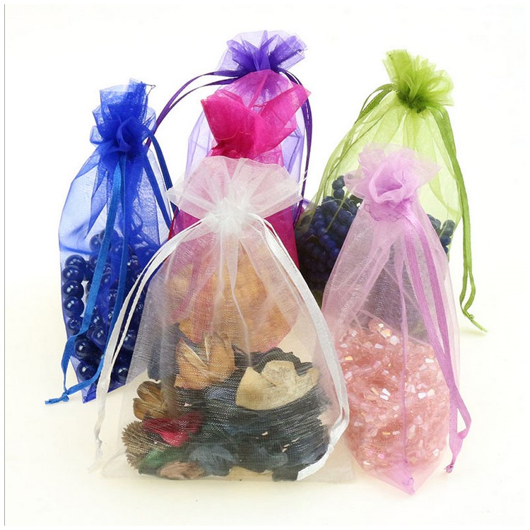100Pcs/Lot Sheer Organza Gift Bags Drawstring Jewelry Pouches Wedding Party Favor Bags - Baby Blue-3