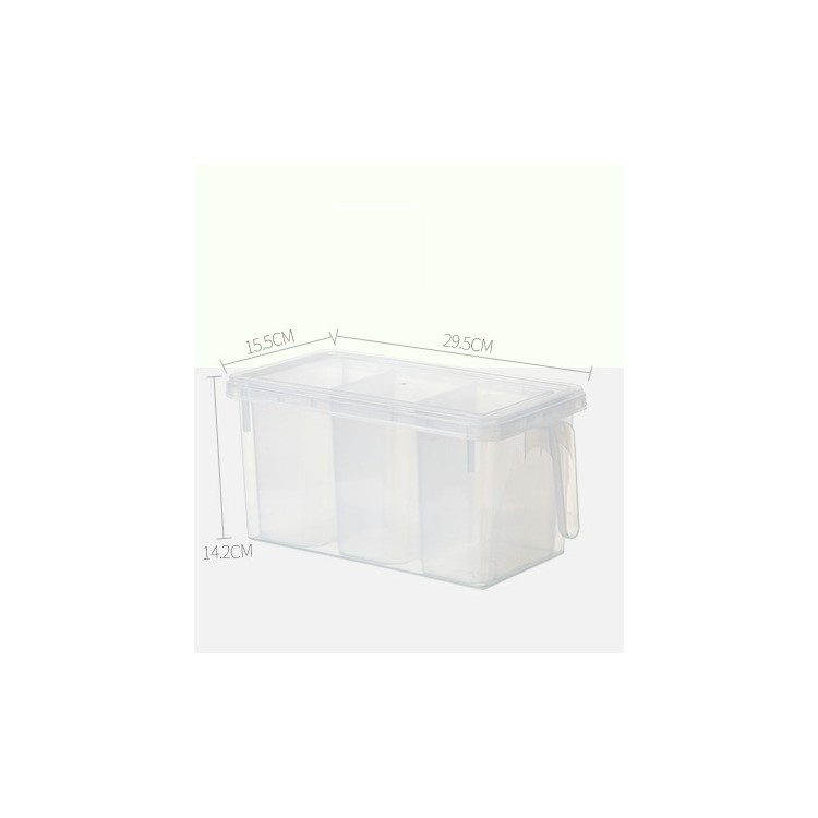 Food Grade Plastic Refrigerator Organizer Container with Lid, Handle and 3 Smaller Bins - Transparent-7