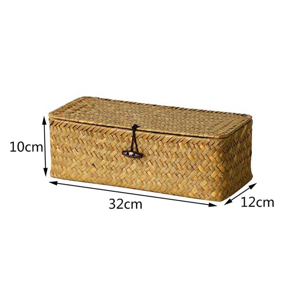 Handmade Woven Desktop Storage Basket Three Plaid Sundries Organize Jewelry Cosmetic Storage Box-3