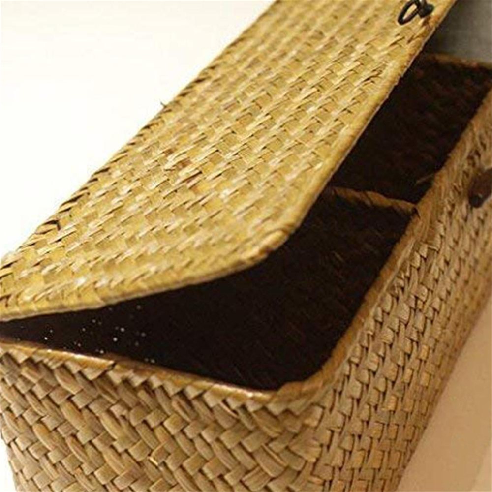 Handmade Woven Desktop Storage Basket Three Plaid Sundries Organize Jewelry Cosmetic Storage Box-4