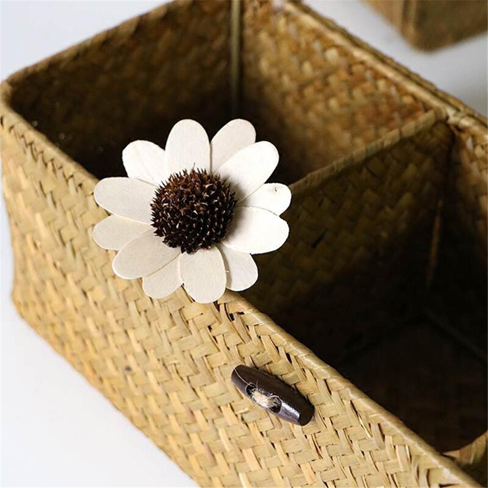 Handmade Woven Desktop Storage Basket Three Plaid Sundries Organize Jewelry Cosmetic Storage Box-5
