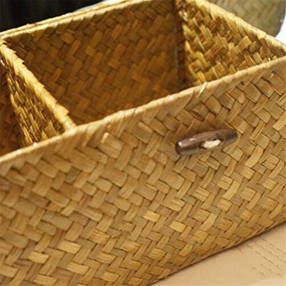 Handmade Woven Desktop Storage Basket Three Plaid Sundries Organize Jewelry Cosmetic Storage Box-9