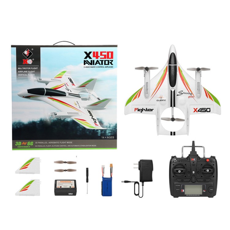 XK X450 2.4G RC Avião Motor Sem Escova Decolagem Vertical LED Planador RC Luz-4