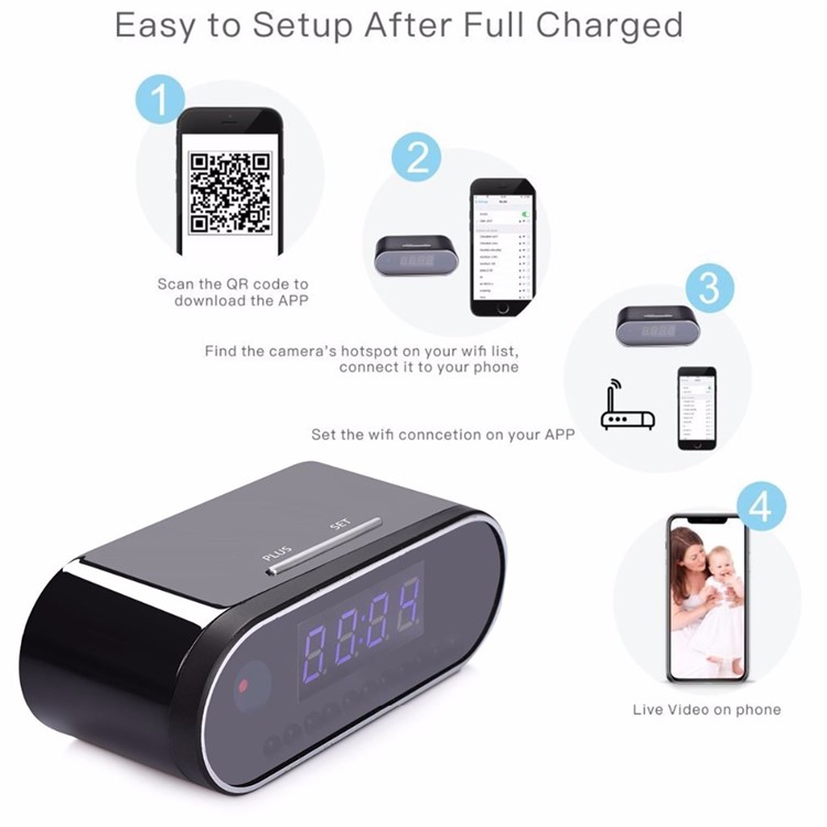 Z10 Table Clock 1080P HD Mini Camera IR Wireless Wifi Clock Mini DVR Camcorder - Black-5