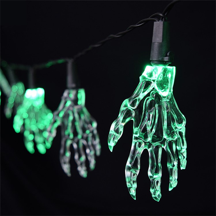 10PCS/Set Skull Hands LED String Lights 1.65M Halloween Decoration Hanging Lamps - Green-1