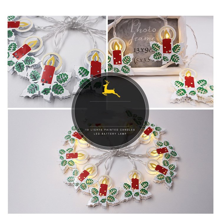 10 LED String Lights Elk, Candles, Bells Pattern Christmas Ornaments for Christmas Party Festival Decoration - Candles-3