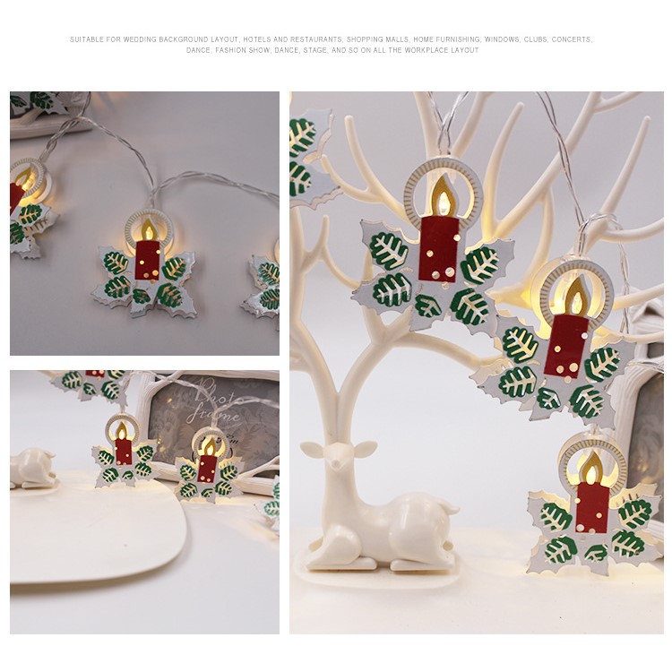 10 LED String Lights Elk, Candles, Bells Pattern Christmas Ornaments for Christmas Party Festival Decoration - Candles-4