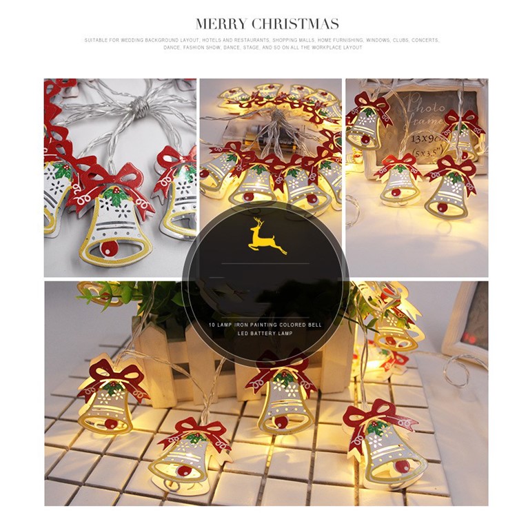 Christmas Elk, Candles, Bells Pattern 10-LED Fairy String Lights Home Decoration - Bells-1