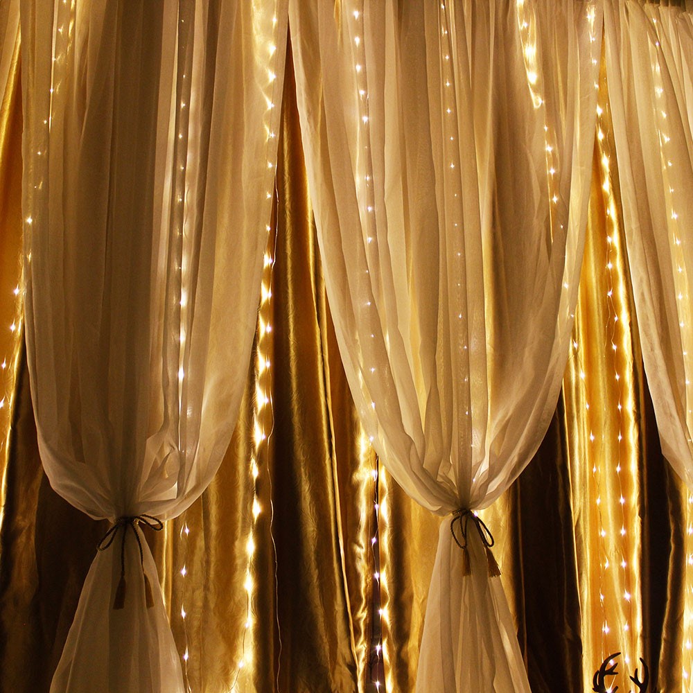Waterproof 3M 8 Modes Warm White 300-LED Curtain String Fairy Light-1