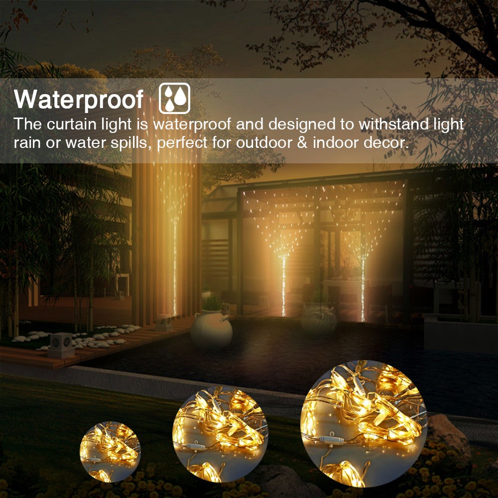 Waterproof 3M 8 Modes Warm White 300-LED Curtain String Fairy Light-3