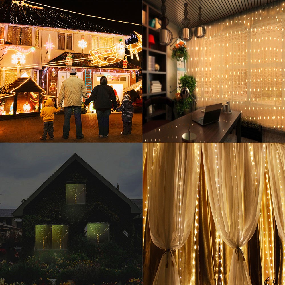 Waterproof 3M 8 Modes Warm White 300-LED Curtain String Fairy Light-4