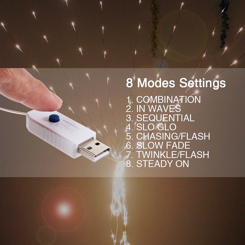 Waterproof 3M 8 Modes Warm White 300-LED Curtain String Fairy Light-5