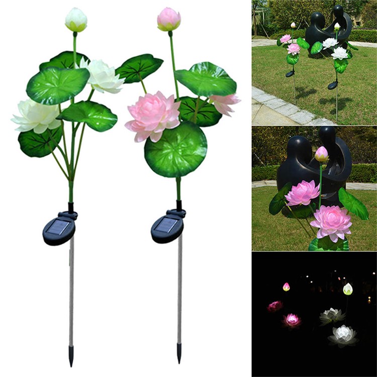 LED Waterproof Solar Power Lamp Lotus Flower Shape Lawn Lamp - Pink-2