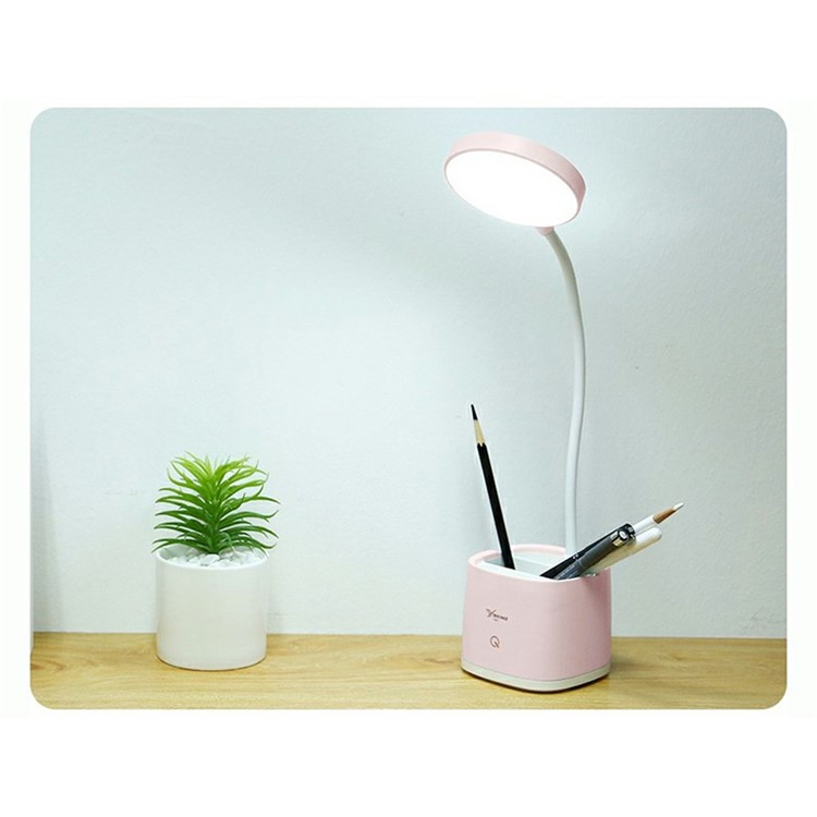 YAGE 3-in-1 Multi-functional Rechargable Makeup Mirror Pen Holder Desk Lamp - Pink-2
