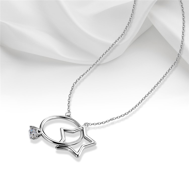 Ring and Star Platinum Plated Copper Zirconium Necklace Jewelry for Women-1
