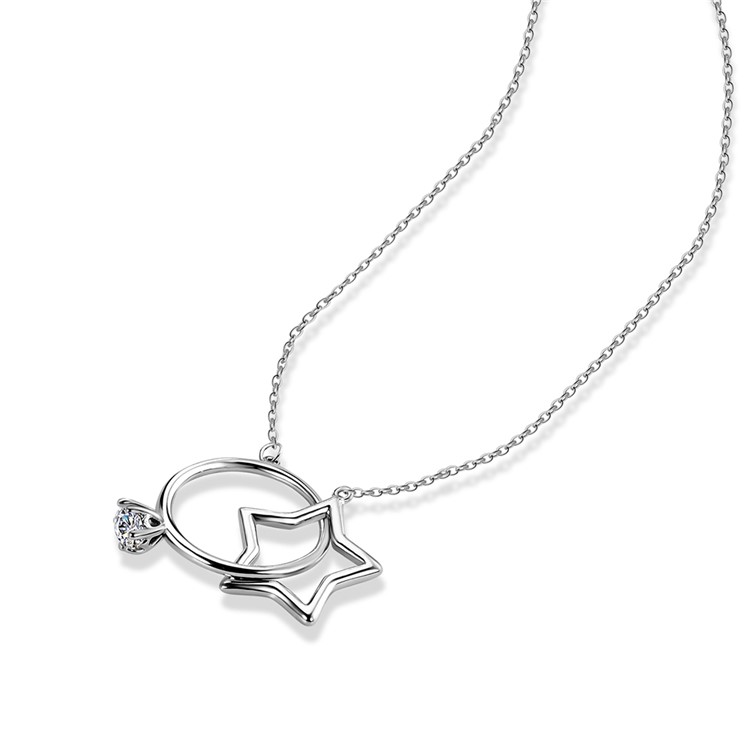 Ring and Star Platinum Plated Copper Zirconium Necklace Jewelry for Women-2