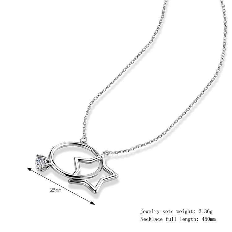 Ring and Star Platinum Plated Copper Zirconium Necklace Jewelry for Women-3
