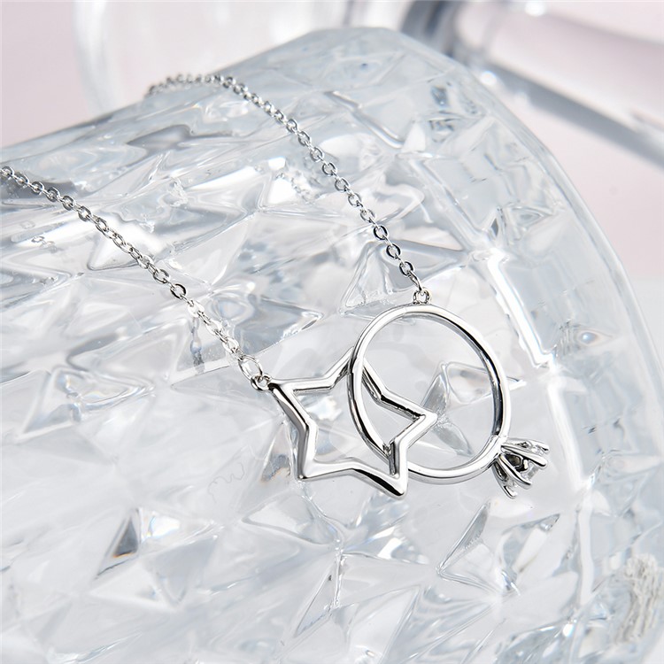 Ring and Star Platinum Plated Copper Zirconium Necklace Jewelry for Women-4