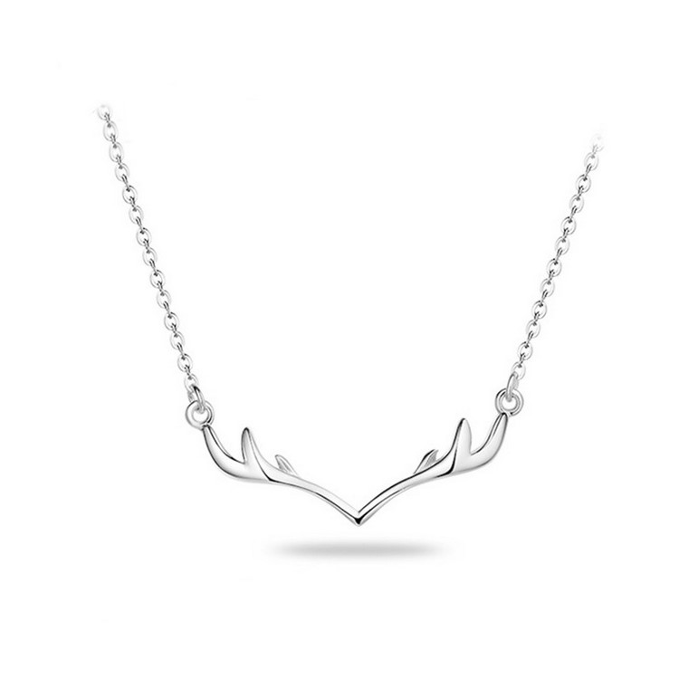 Antlers Pendant Necklace 925 Sterling Silver Plated Necklace Jewelry Christmas Gift for Women-1