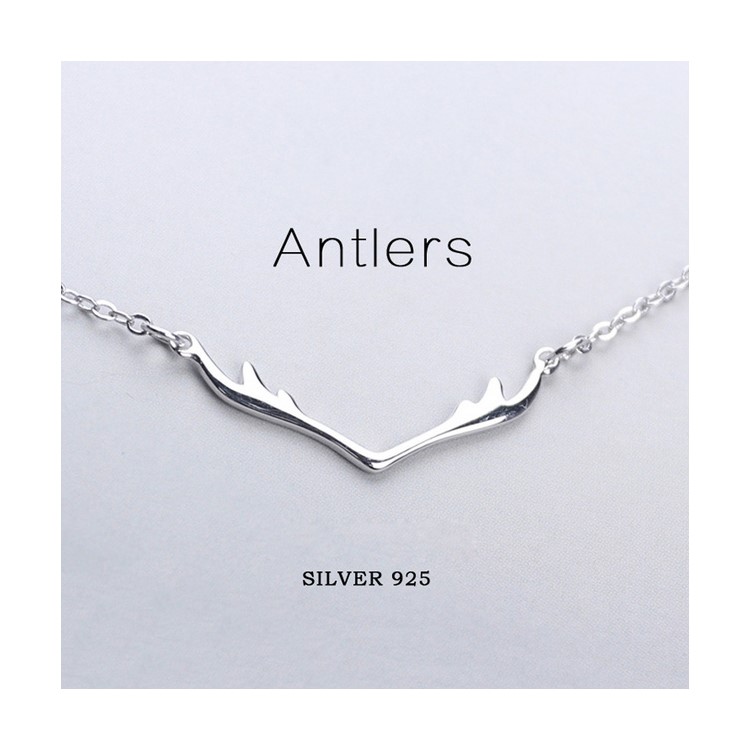 Antlers Pendant Necklace 925 Sterling Silver Plated Necklace Jewelry Christmas Gift for Women-2