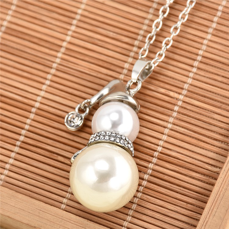 Christmas Snowman Pearl Plated Necklace Women Fashion Jewelry Set - Silver-1